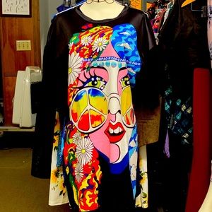 NWOT-Hippie Print Tunic with Ruffled Sleeves